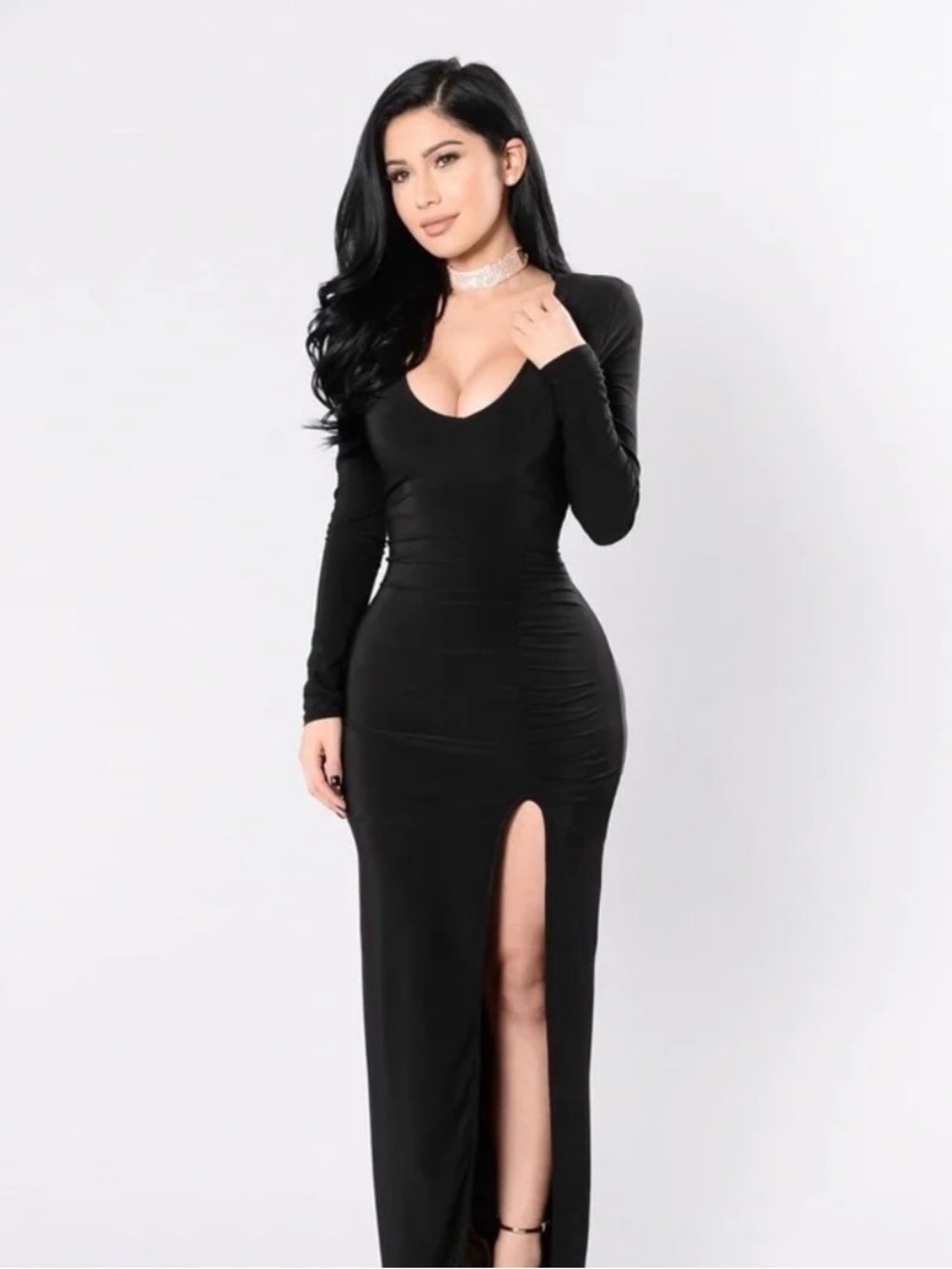 Fashion Nova Black Long-Sleeve Maxi Dress - Love Sex Magic Dress - AR08162 - M